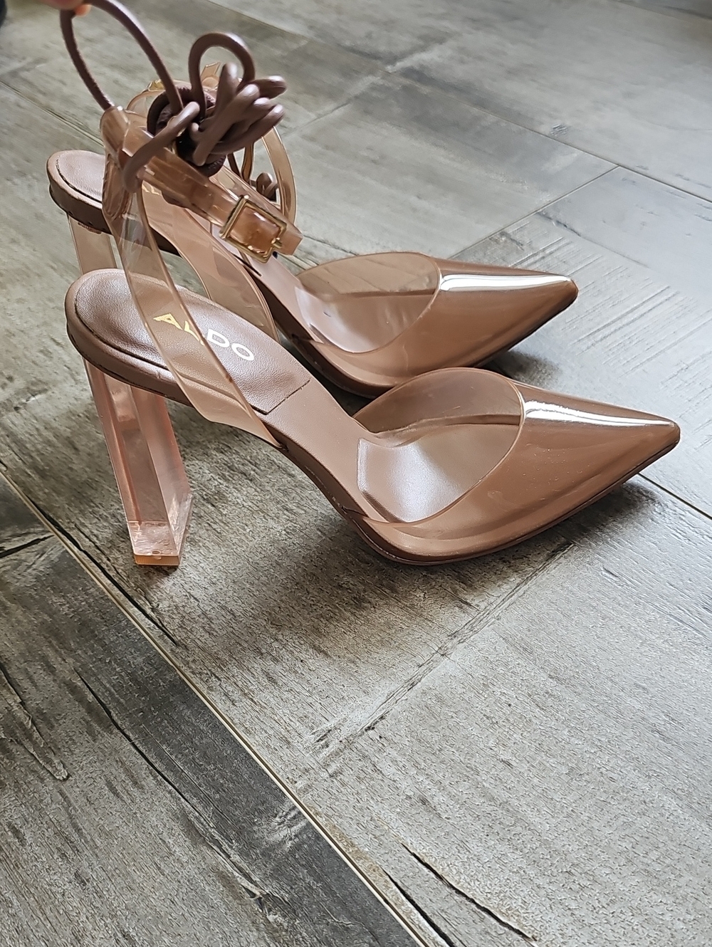 Aldo Blush Clear Pointed Block Heeled Pumps Sandals Strappy Pillow Walk 6.5 New